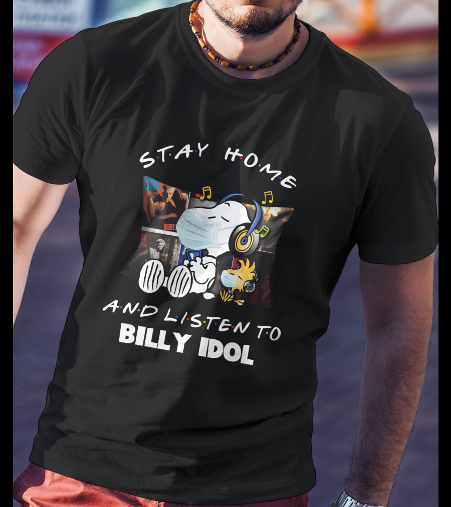 Stay Home And Listen To Billy Idol Snoopy Music Mask T-Shirt