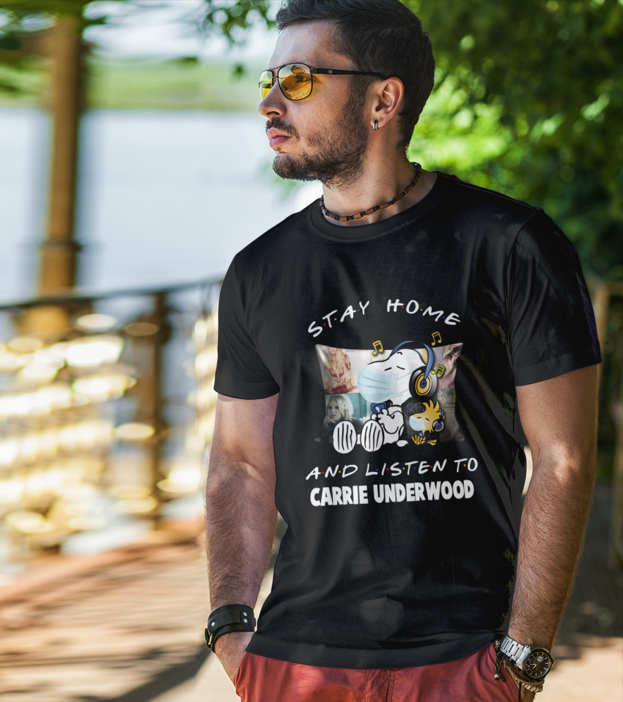 Stay Home And Listen To Carrie Underwood Snoopy Woodstock Music Notes T-Shirt
