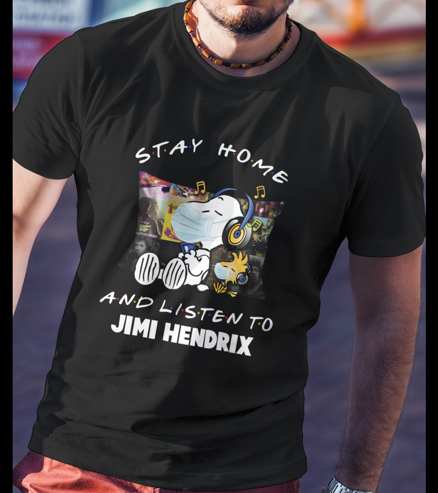 Stay Home And Listen To Jimi Hendrix Snoopy Woodstock Pillow Mask T-Shirt