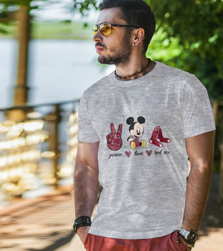 Peace Love Mickey Mouse Boston Red Sox T-Shirt