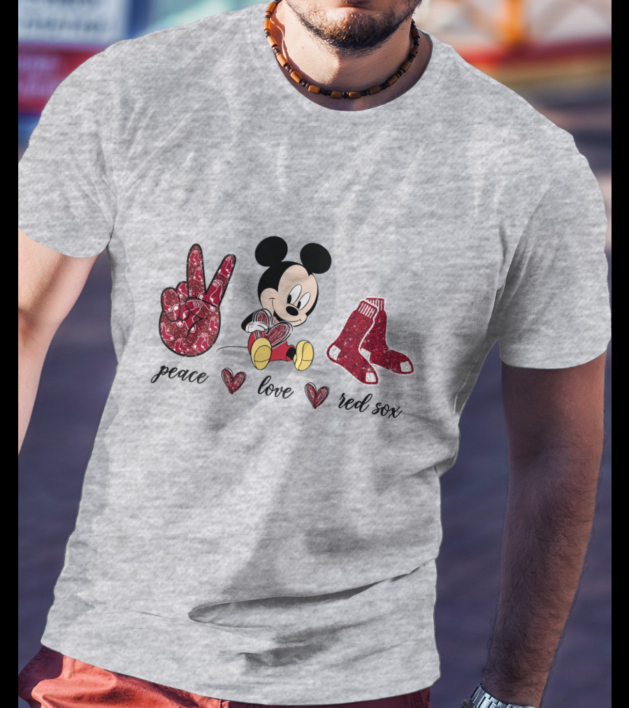 Peace Love Mickey Mouse Boston Red Sox T-Shirt