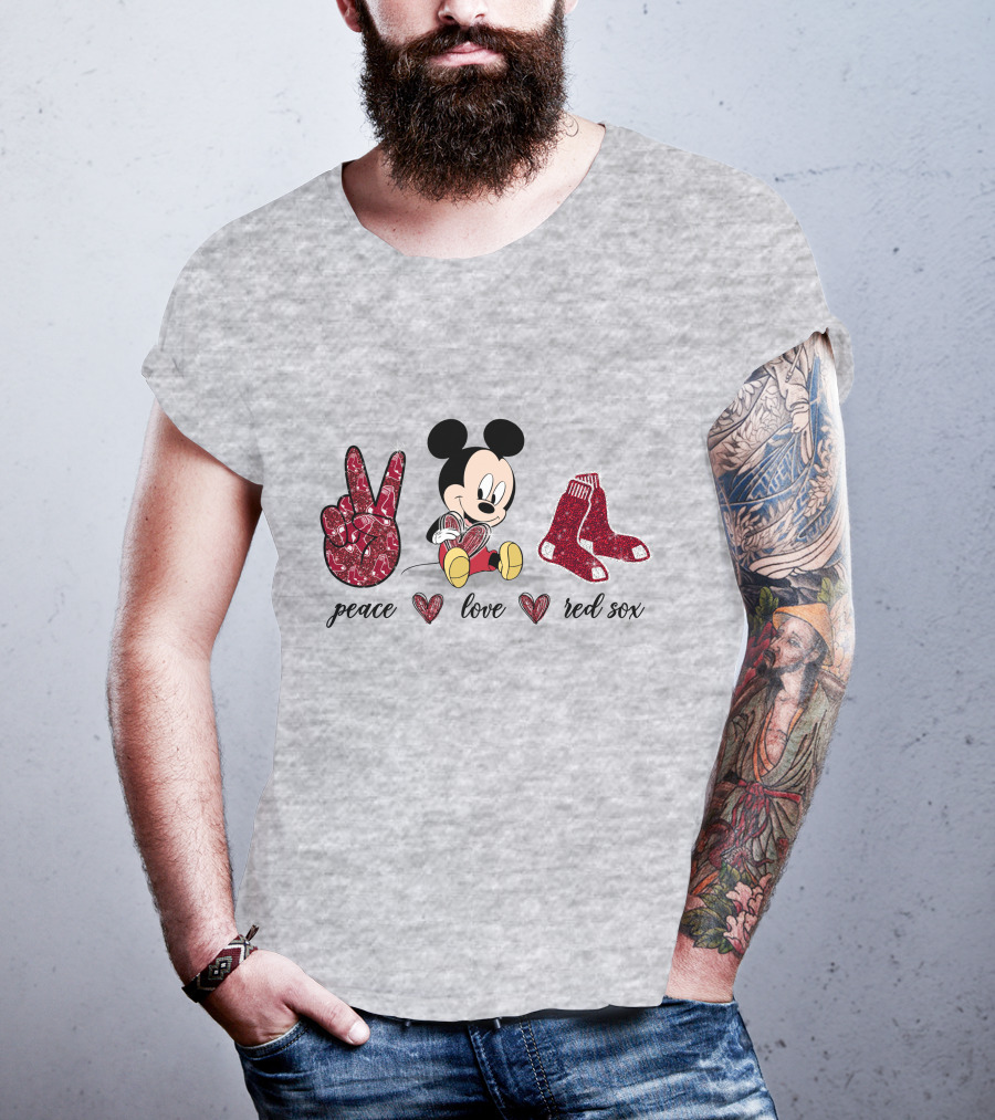 Peace Love Mickey Mouse Boston Red Sox T-Shirt