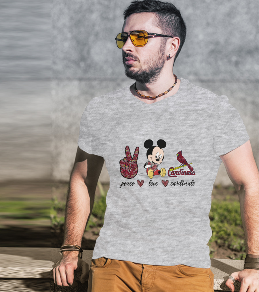 Peace Love Mickey Mouse St Louis Cardinals T-Shirt