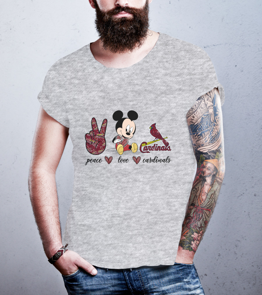 Peace Love Mickey Mouse St Louis Cardinals T-Shirt