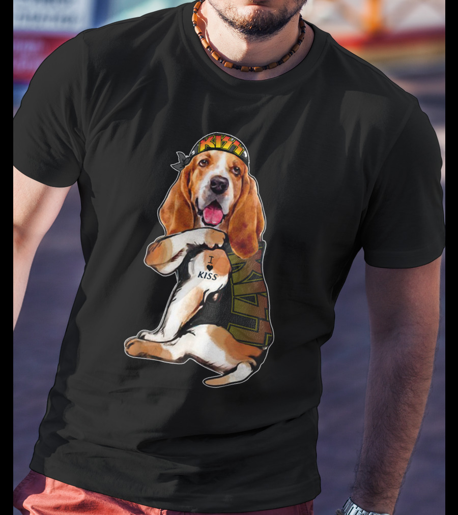 I Love KISS Bandana Basset Hound Lays I Heart KISS T-Shirt