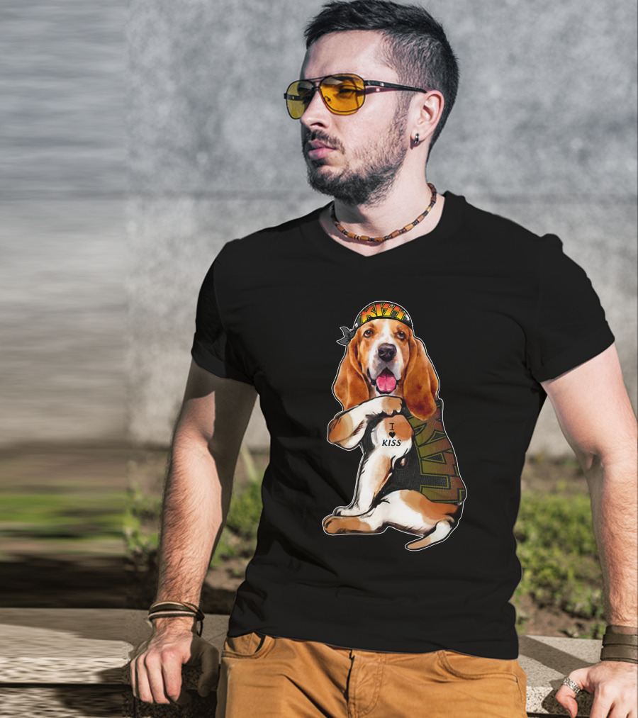 I Love KISS Bandana Basset Hound Lays I Heart KISS T-Shirt