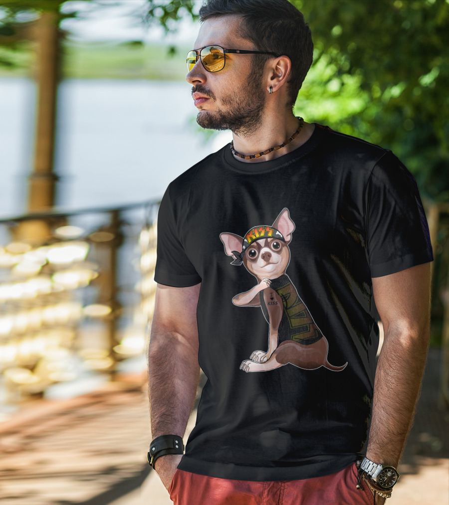 Chihuahua Love I Kiss Bandana Tat Sleeve T-Shirt