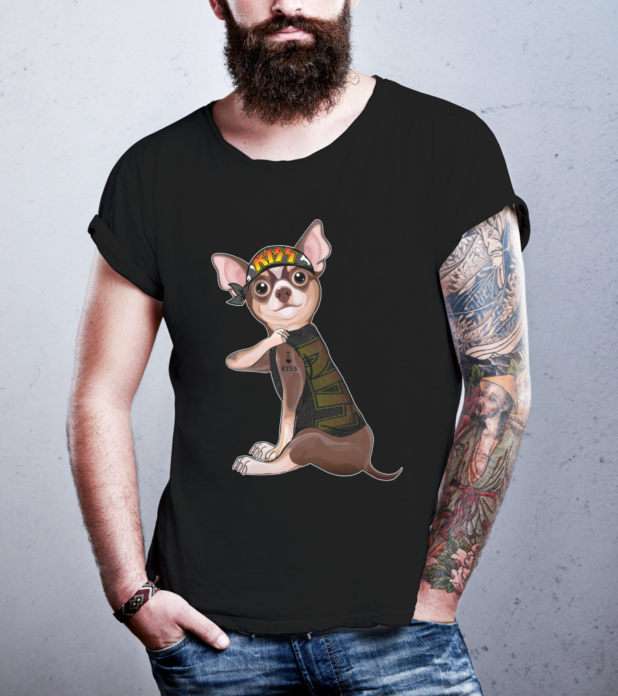 Chihuahua Love I Kiss Bandana Tat Sleeve T-Shirt