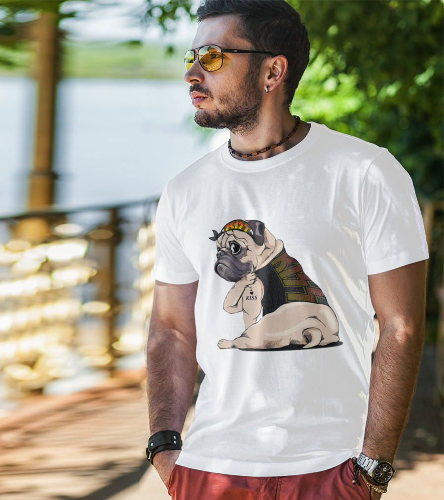 Kiss Bandana Pug With I Love Kiss Tattoo T-Shirt