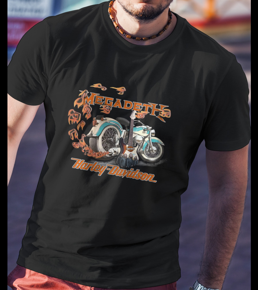 Megadeth Harley Davidson Motorcycle And Electric Guitar T-Shirt