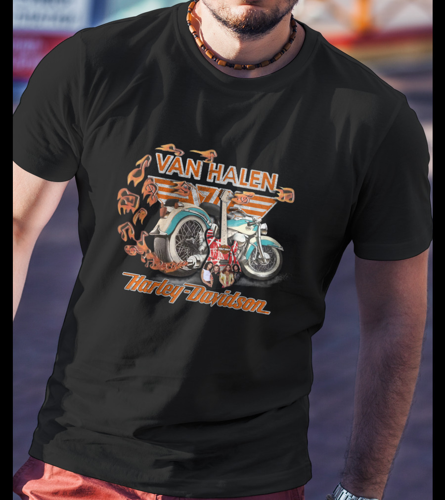 Van Halen Harley Davidson Motorcycles Flames Guitar 20Hdm T-Shirt