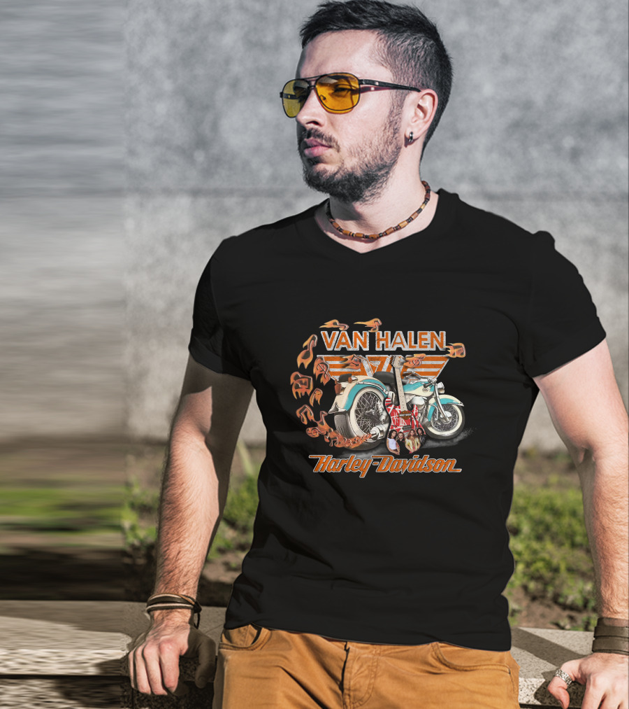 Van Halen Harley Davidson Motorcycles Flames Guitar 20Hdm T-Shirt