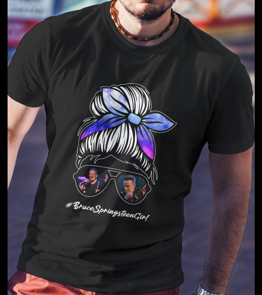 BruceSpringsteenGirl Enthusiast Style Sunglasses And Bow T-Shirt