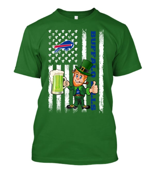 Buffalo Bills St Patrick's Day Leprechaun American Flag Shamrocks Beer T-Shirt