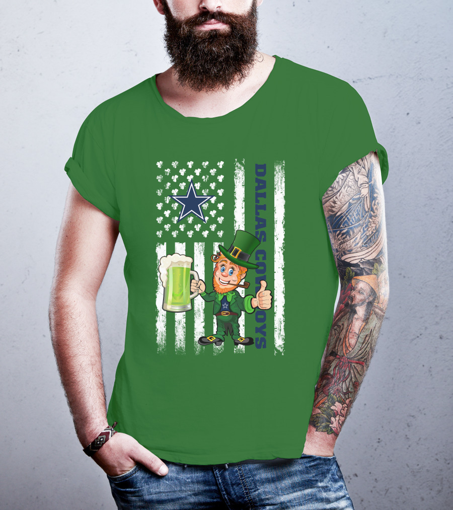 Dallas Cowboys St Patrick's Day Leprechaun Flag Beer Shamrocks Star T-Shirt