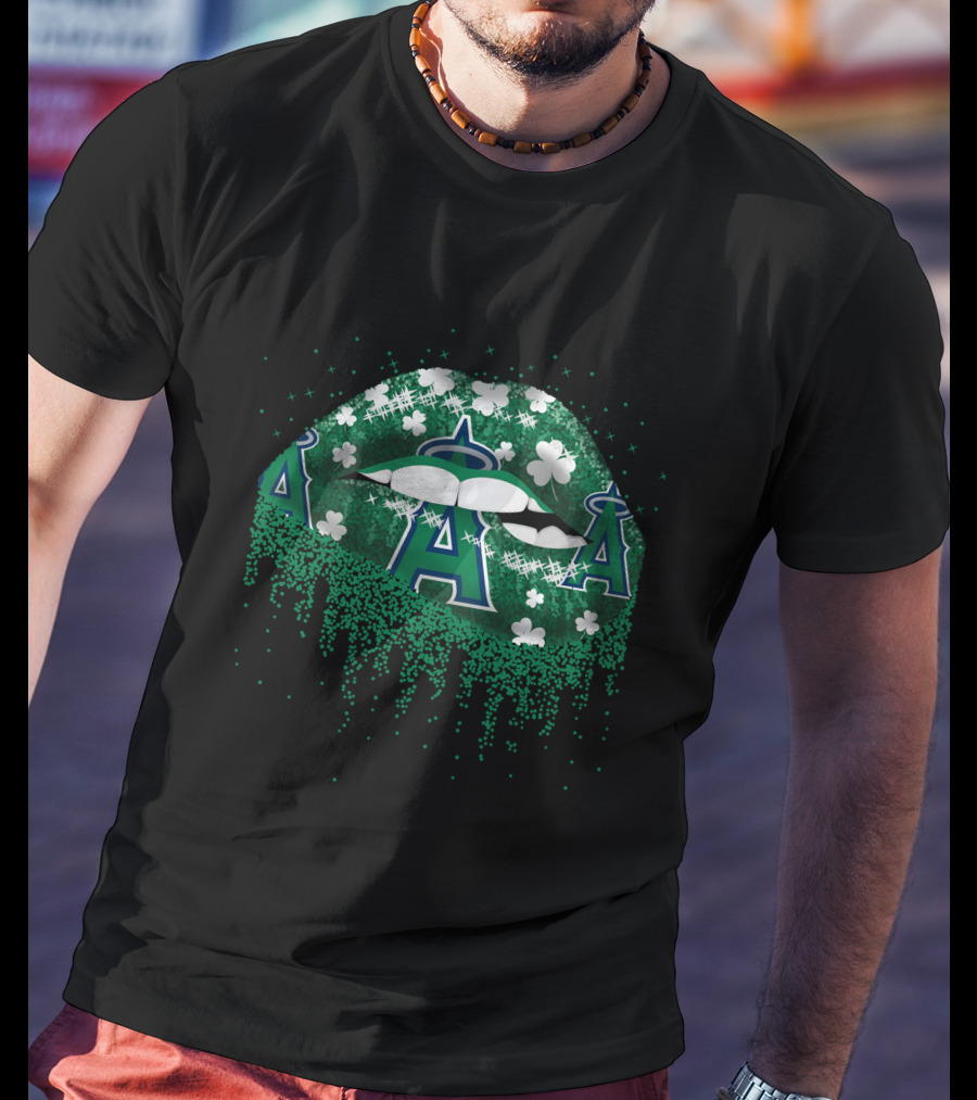 Los Angeles Angels Green Shamrock Lips T-Shirt