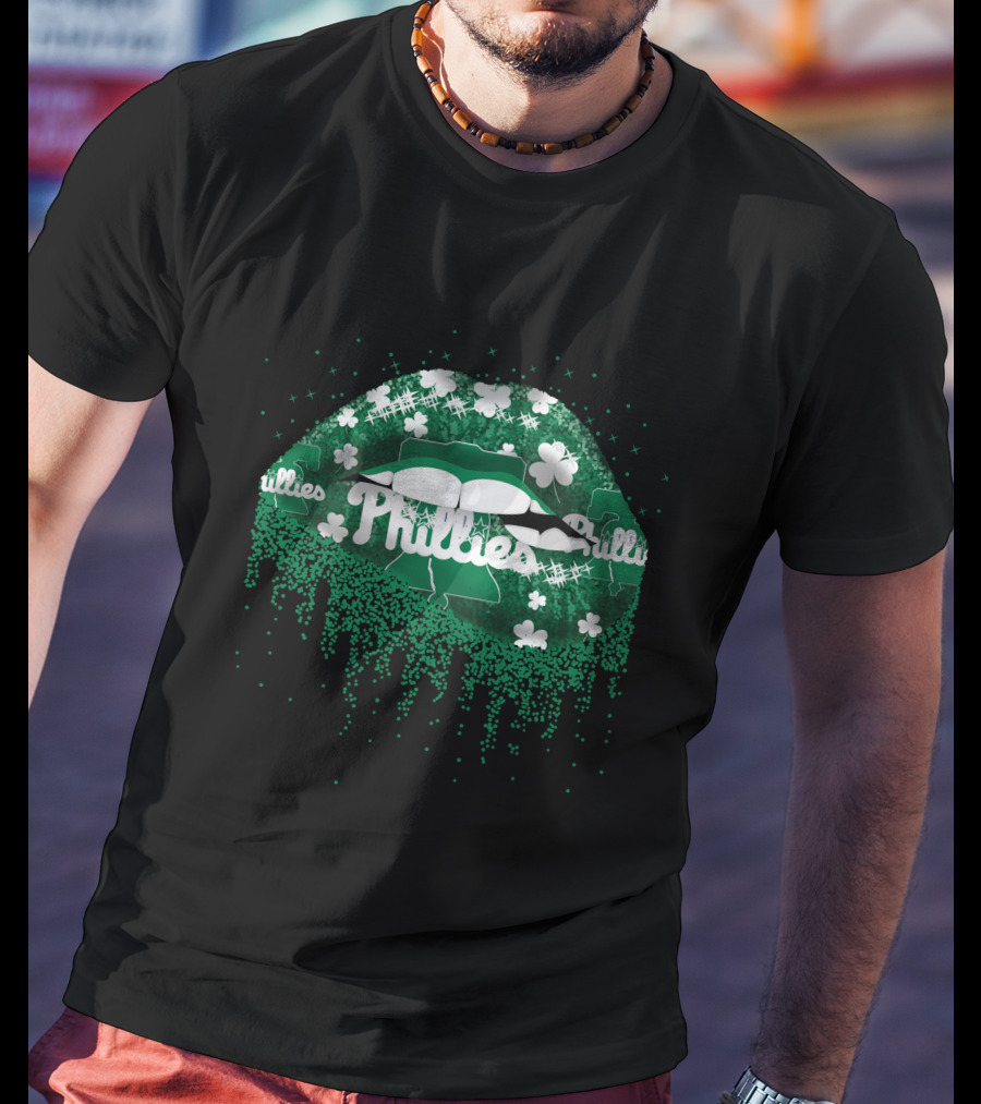 Phillies Green Clover Lip Pattern With Sparkling Shamrocks T-Shirt