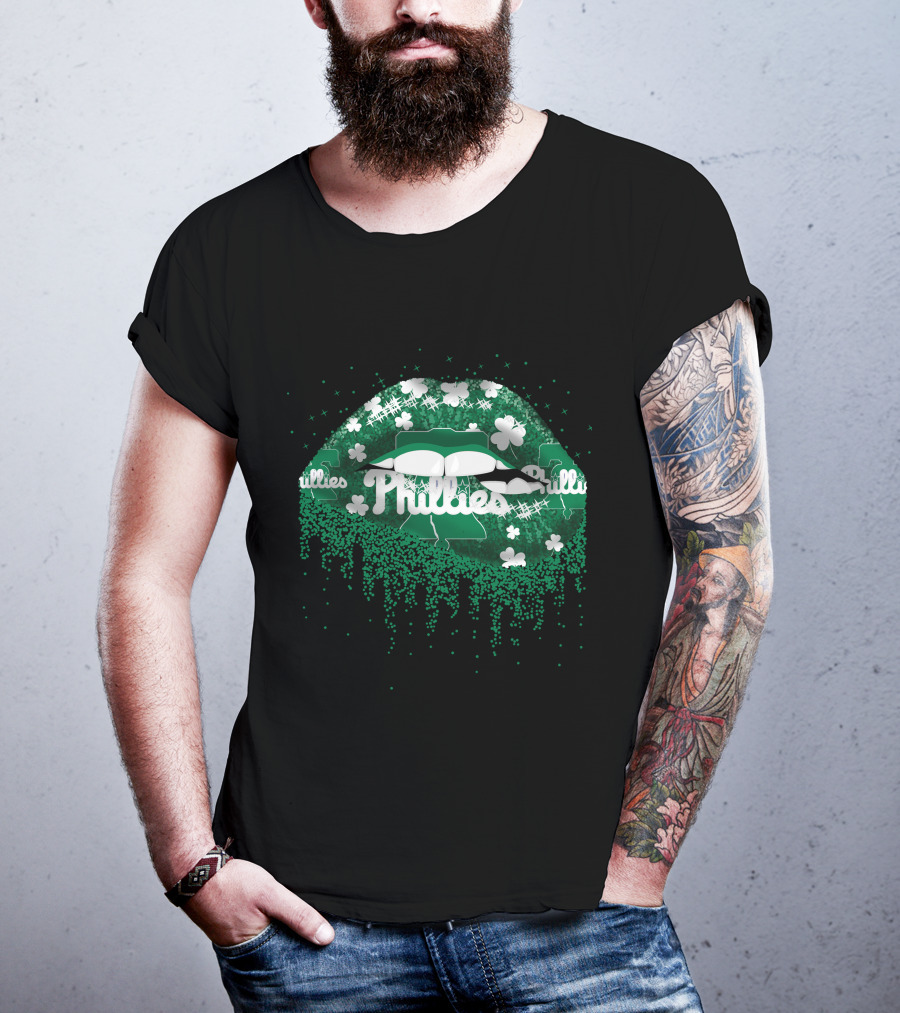 Phillies Green Clover Lip Pattern With Sparkling Shamrocks T-Shirt