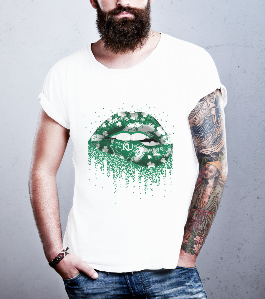 Kansas Jayhawks Lips Green Shamrock KU T-Shirt