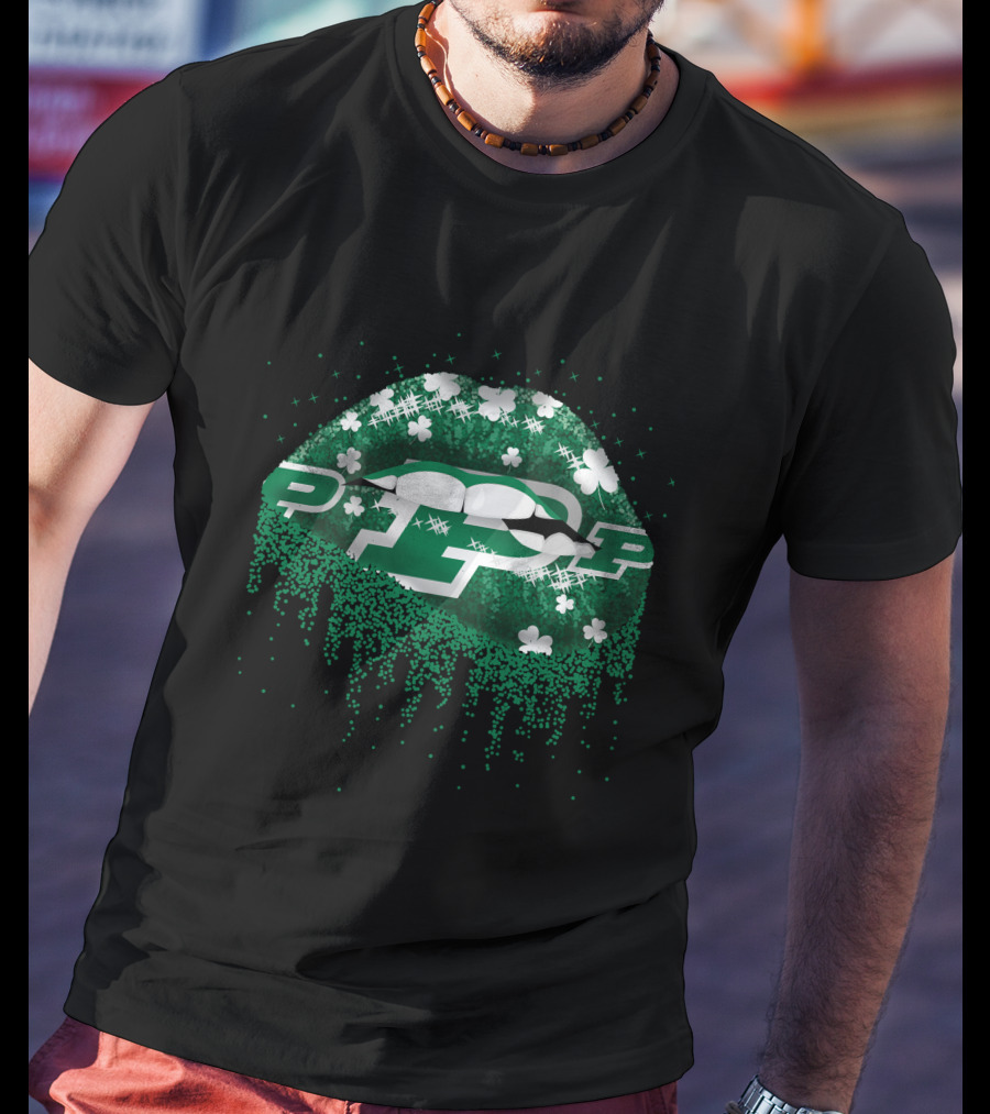 Purdue Boilermakers Green Lips Shamrock P T-Shirt