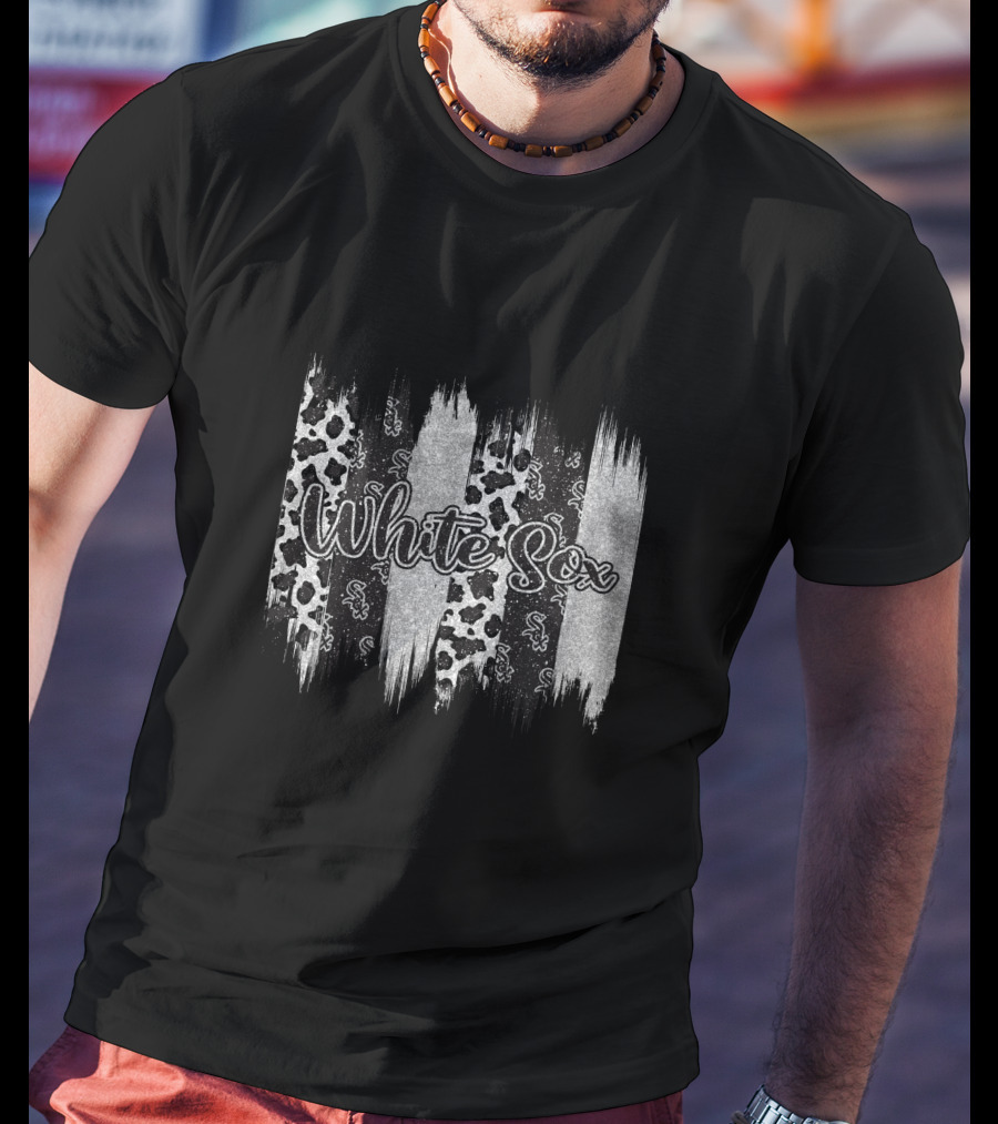 White Sox Brushstroke Leopard Paisley Stripes T-Shirt