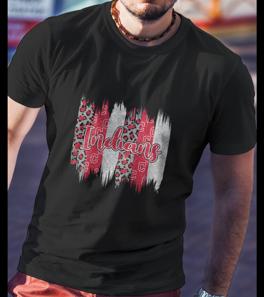 Indians Red Gray Leopard Brushstroke T-Shirt