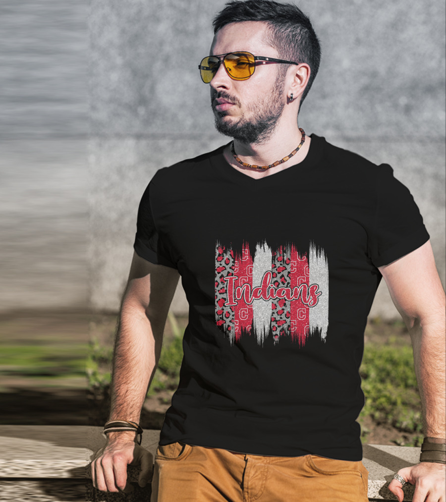 Indians Red Gray Leopard Brushstroke T-Shirt