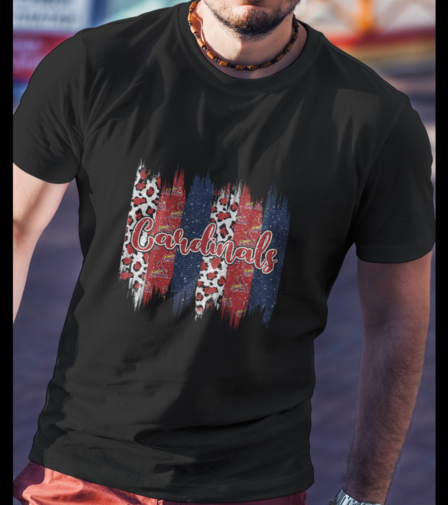 Cardinals Brushstroke Leopard Red White Blue Stars T-Shirt