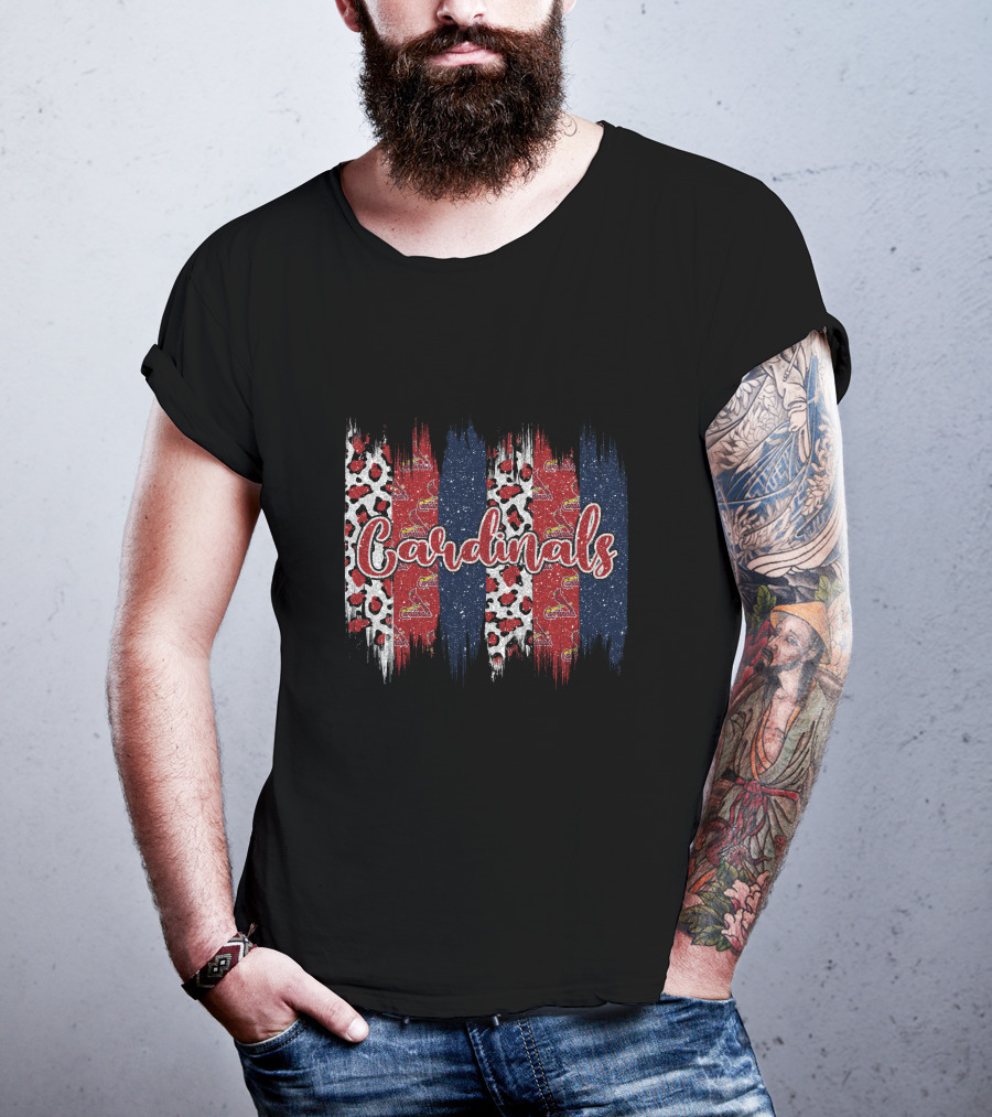 Cardinals Brushstroke Leopard Red White Blue Stars T-Shirt