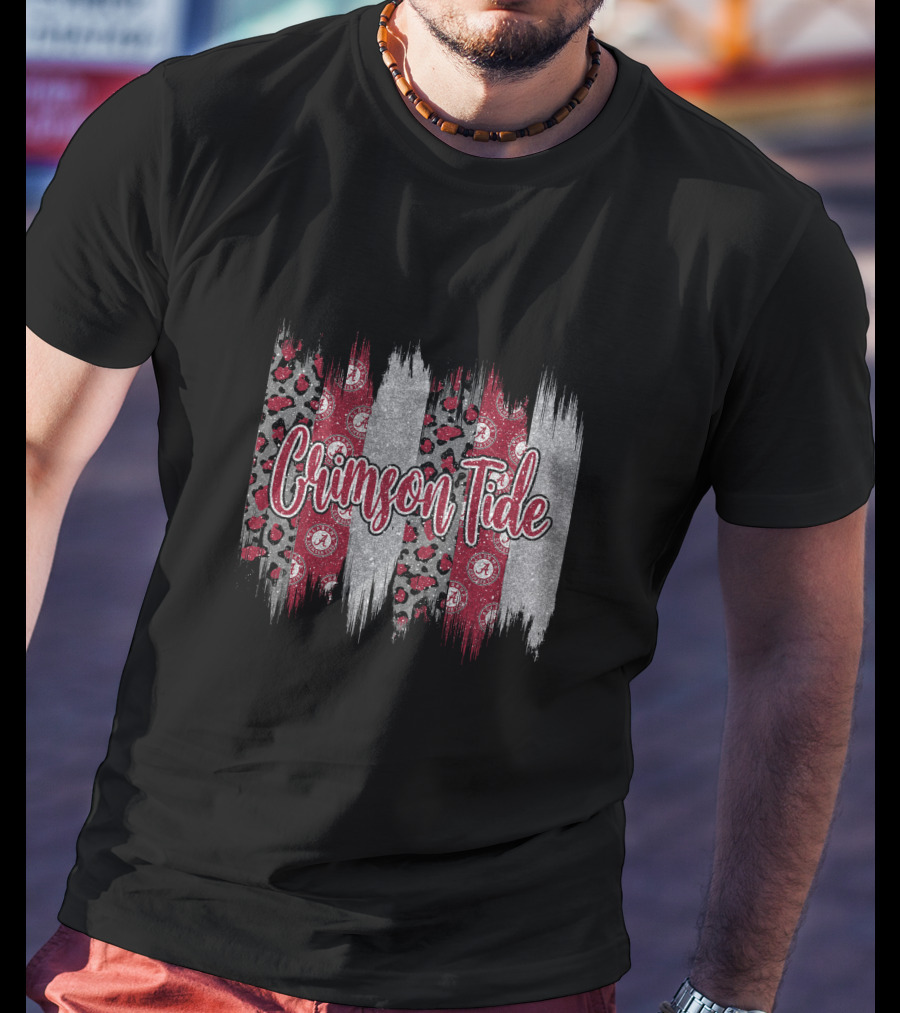 Alabama Crimson Tide Brushstroke Leopard Paisley Stripes T-Shirt