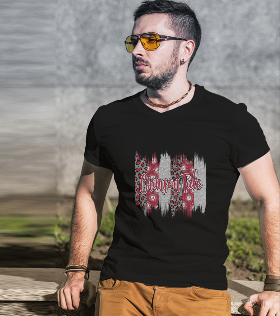 Alabama Crimson Tide Brushstroke Leopard Paisley Stripes T-Shirt