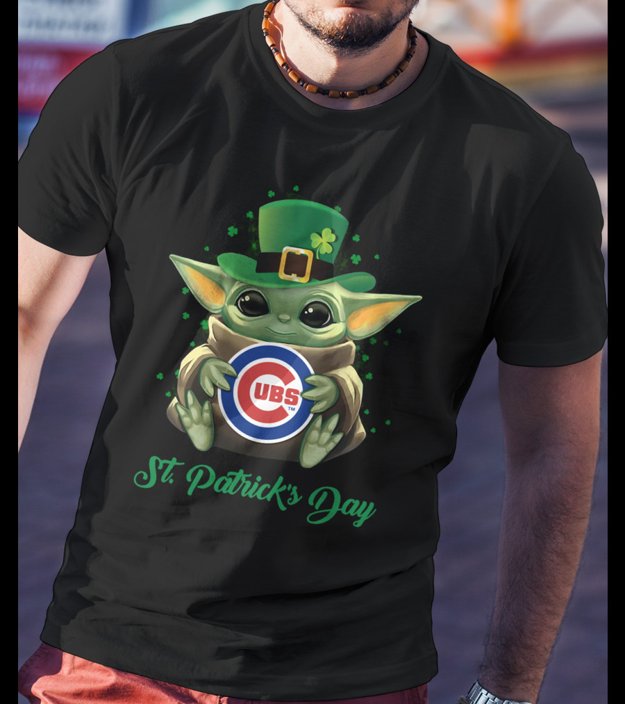 St. Patrick's Day Chicago Cubs Baby Yoda T-Shirt