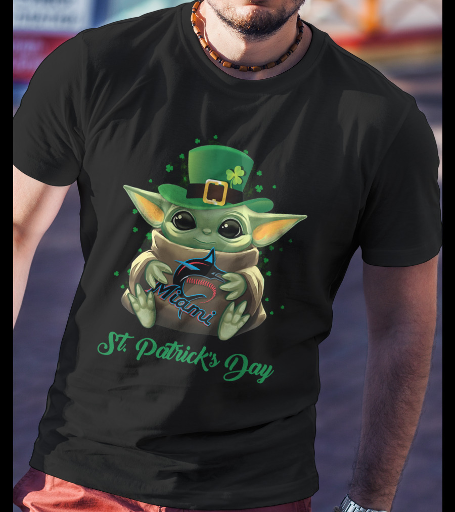 Miami Marlins Baby Yoda St. Patrick's Day T-Shirt