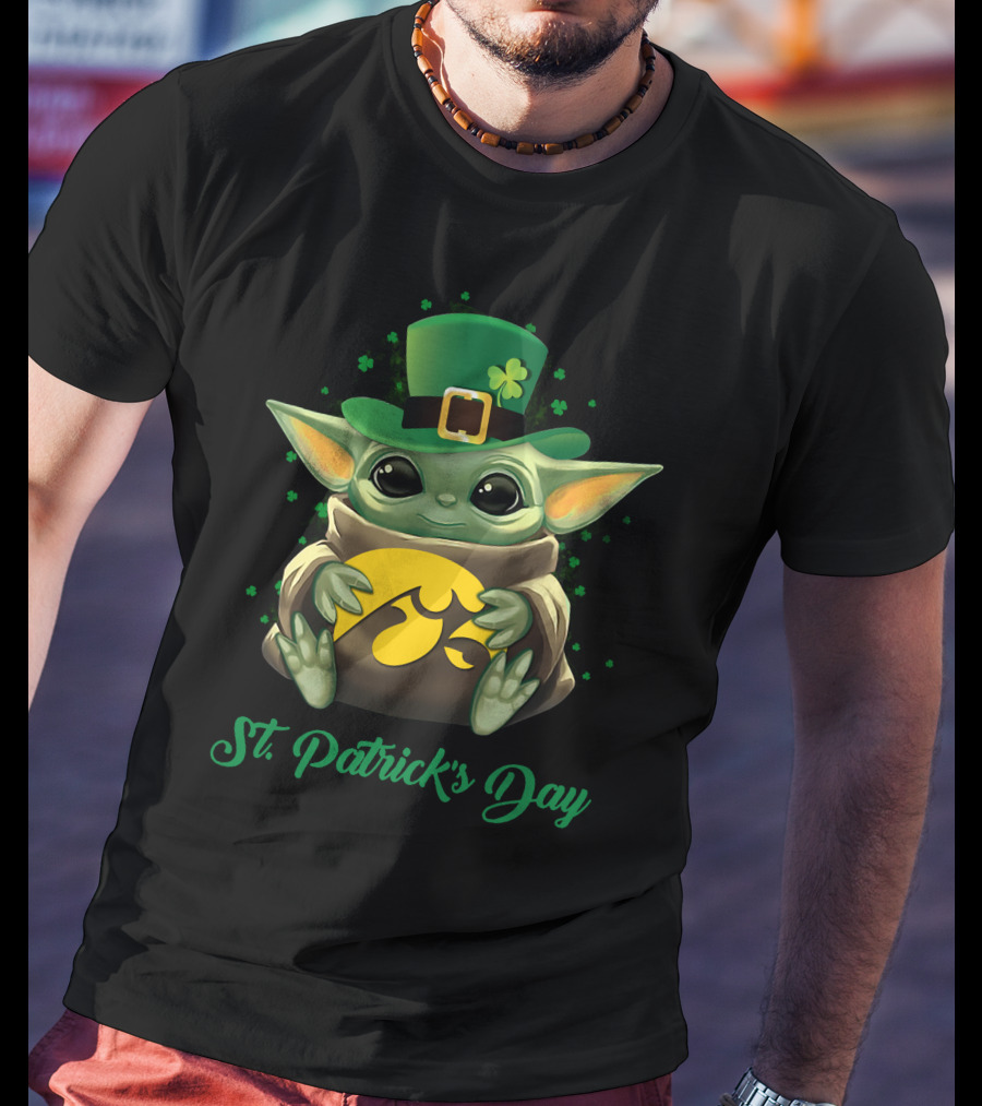 St. Patrick's Day Baby Yoda Iowa Hawkeyes T-Shirt