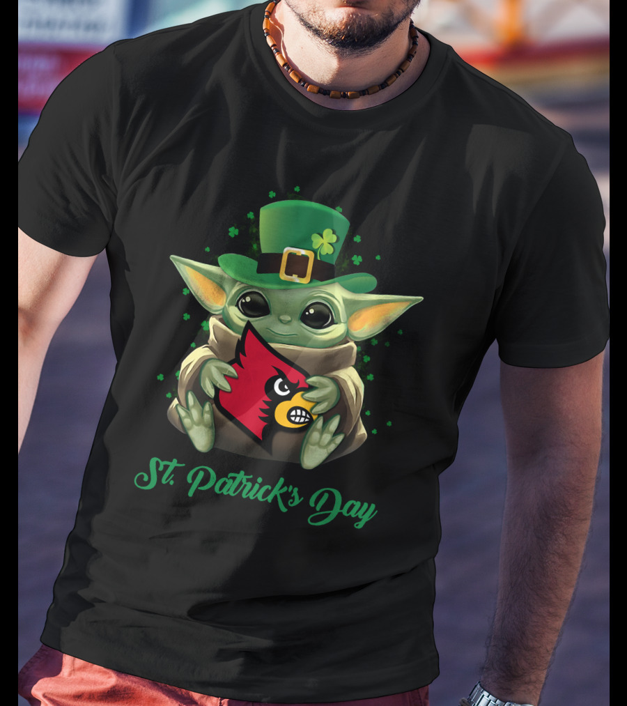 St. Patrick's Day Louisville Cardinals Baby Yoda T-Shirt