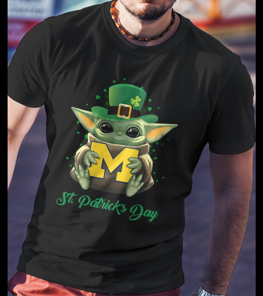 Michigan Wolverines Baby Yoda St. Patrick's Day T-Shirt