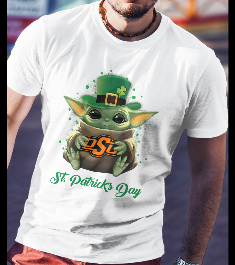 Oklahoma State Cowboys Baby Yoda St. Patrick's Day T-Shirt