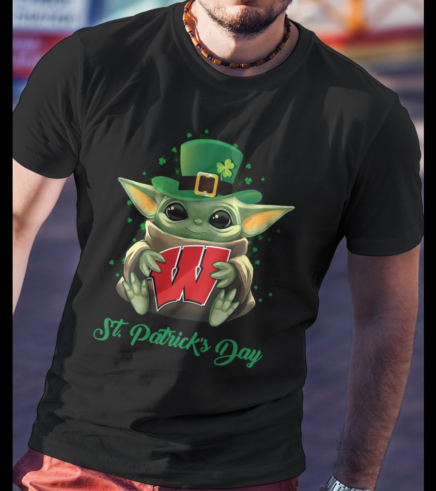 St. Patrick's Day Baby Yoda Wisconsin Badgers T-Shirt