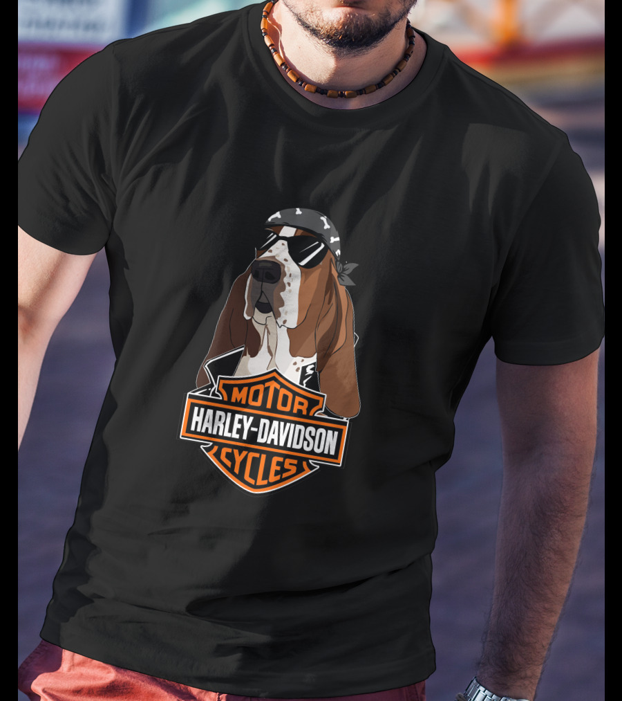 Harley Davidson Basset Hound Motor Cycles T-Shirt