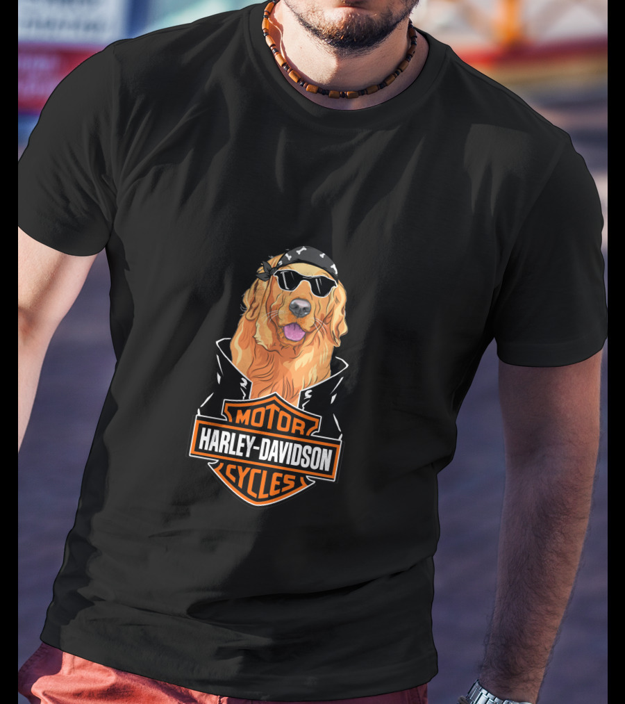 Golden Retriever Harley Davidson Motorcycle Logo T-Shirt