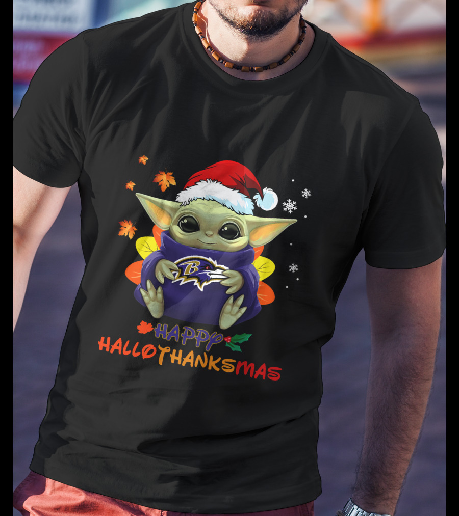 Happy Hallothanksmas Baltimore Ravens Baby Yoda 505 L1PTT T-Shirt