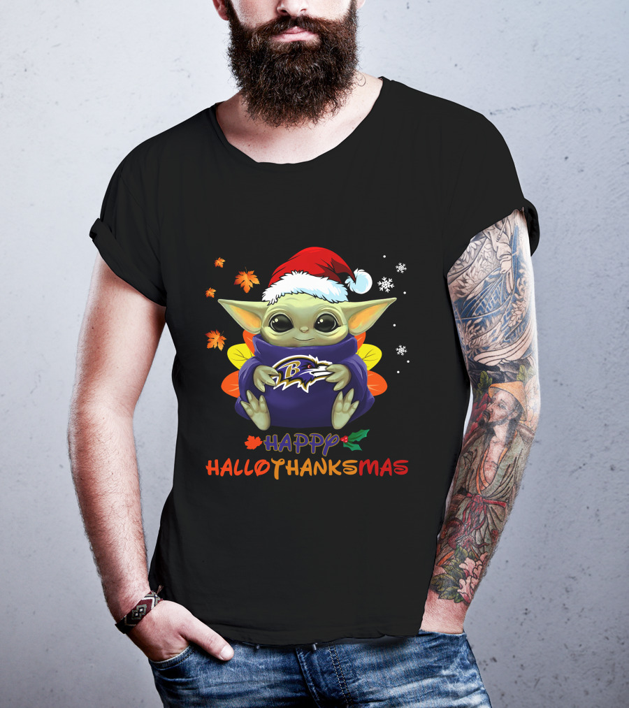 Happy Hallothanksmas Baltimore Ravens Baby Yoda 505 L1PTT T-Shirt