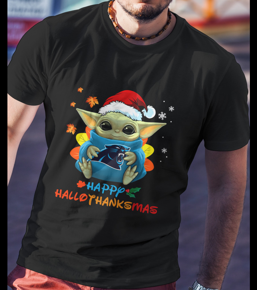 Carolina Panthers Baby Yoda Happy Hallothanksmas T-Shirt