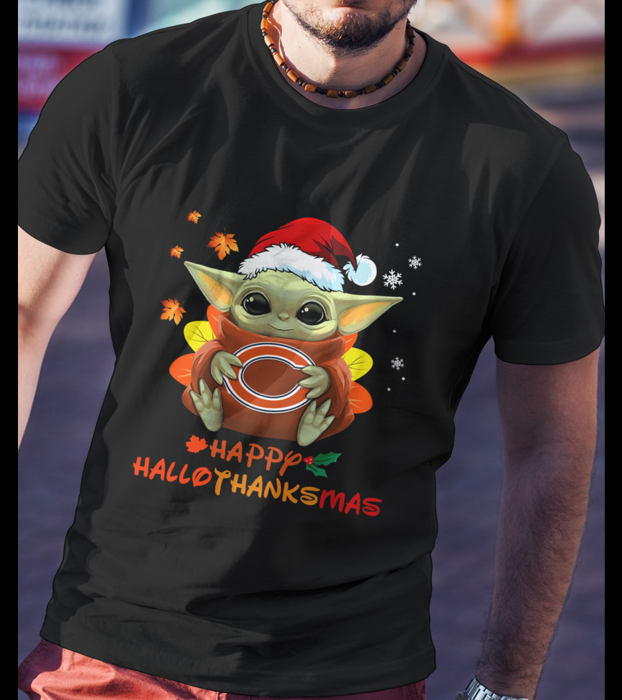 Chicago Bears Baby Yoda Hallothanksmas Happy Holidays 505 L1PTT T-Shirt