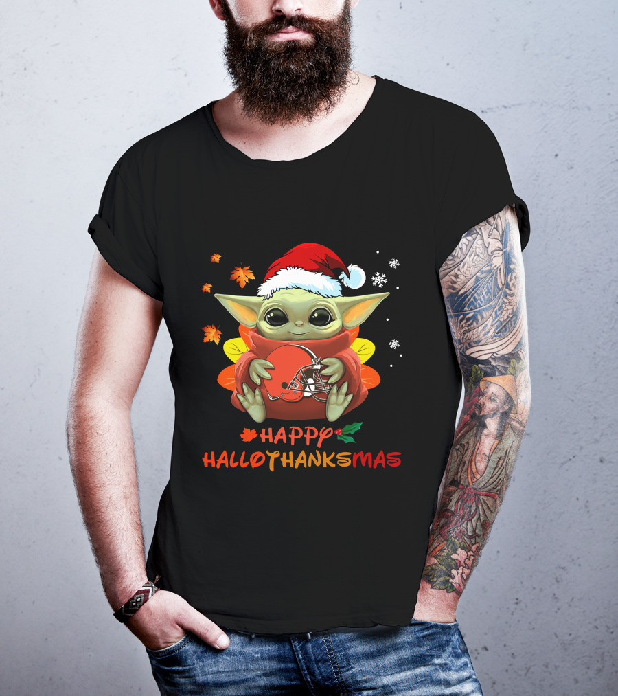 Cleveland Browns Baby Yoda Happy Hallothanksmas T-Shirt