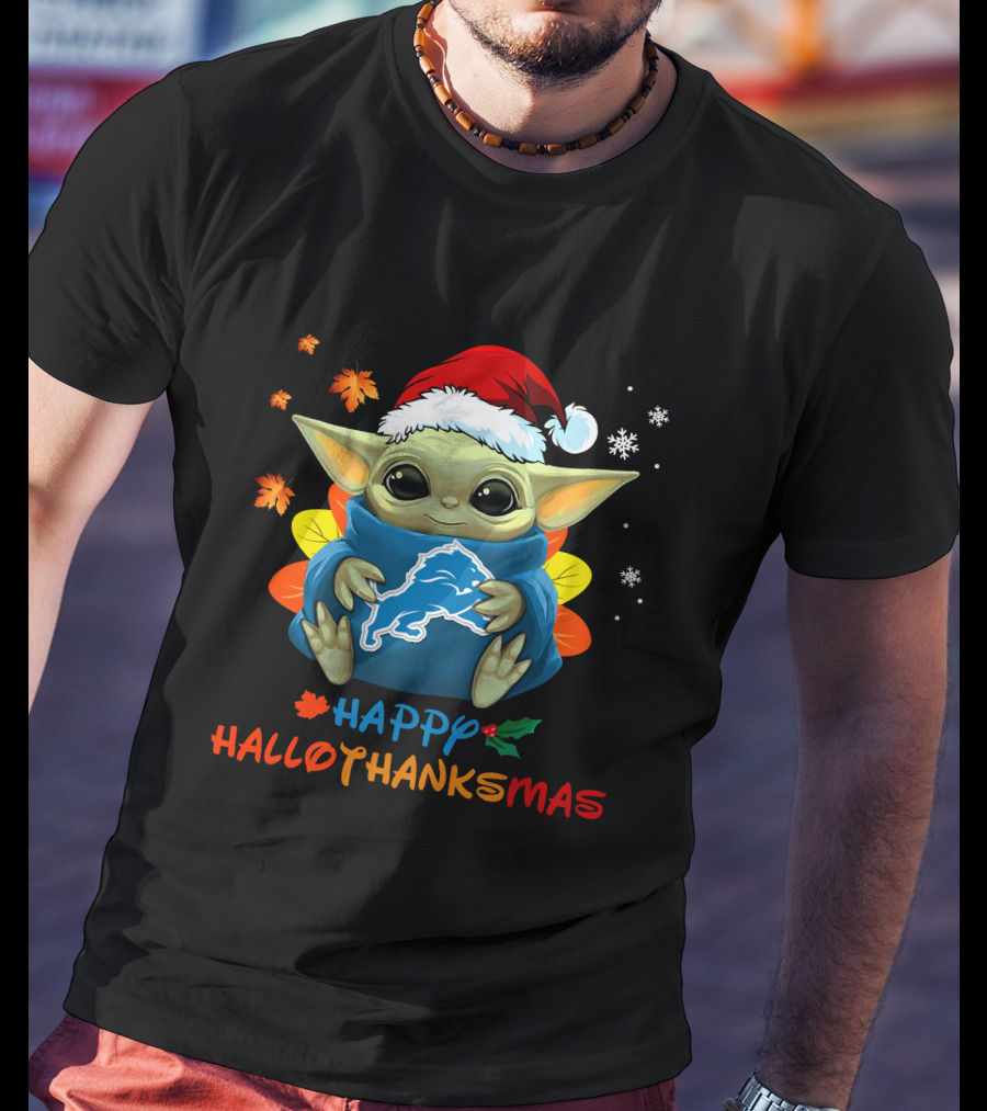 Happy Hallothanksmas Detroit Lions Baby Yoda Holiday 505 L1PTT T-Shirt