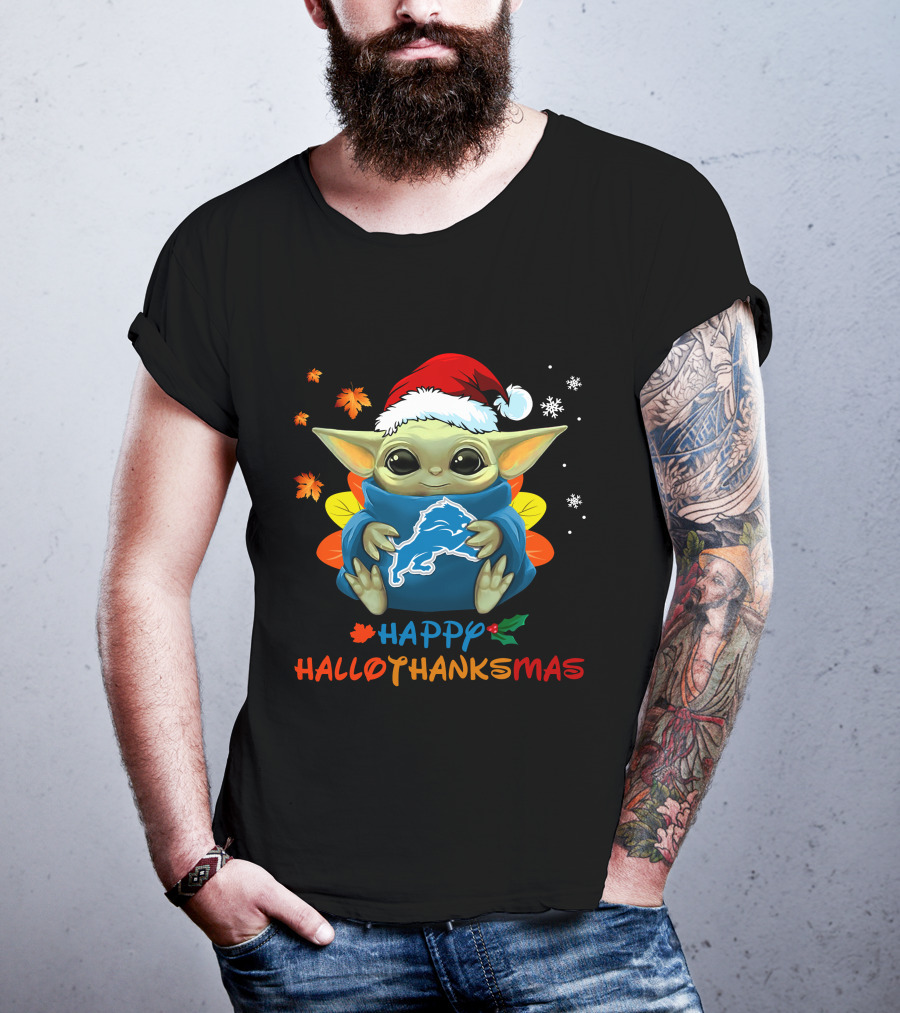 Happy Hallothanksmas Detroit Lions Baby Yoda Holiday 505 L1PTT T-Shirt
