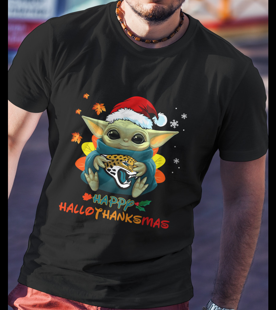 Jacksonville Jaguars Baby Yoda Happy Hallothanksmas T-Shirt