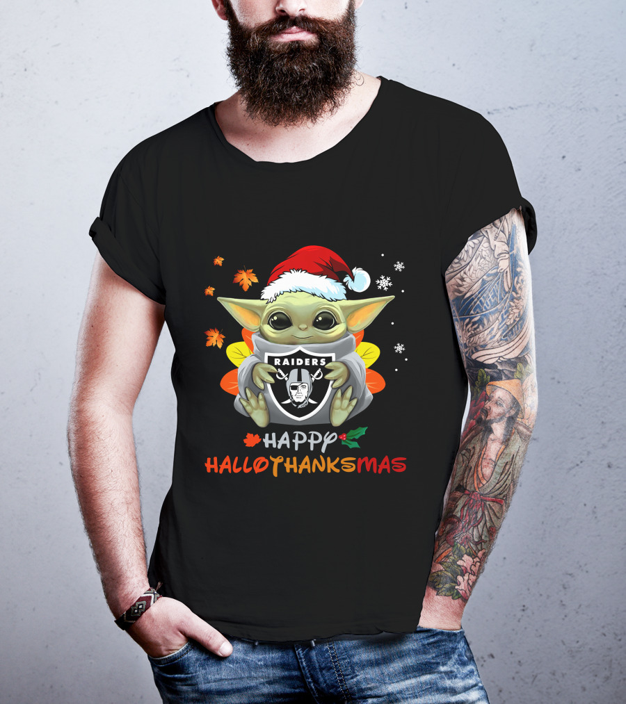 Las Vegas Raiders Baby Yoda Happy Hallothanksmas 505 L1PTT T-Shirt