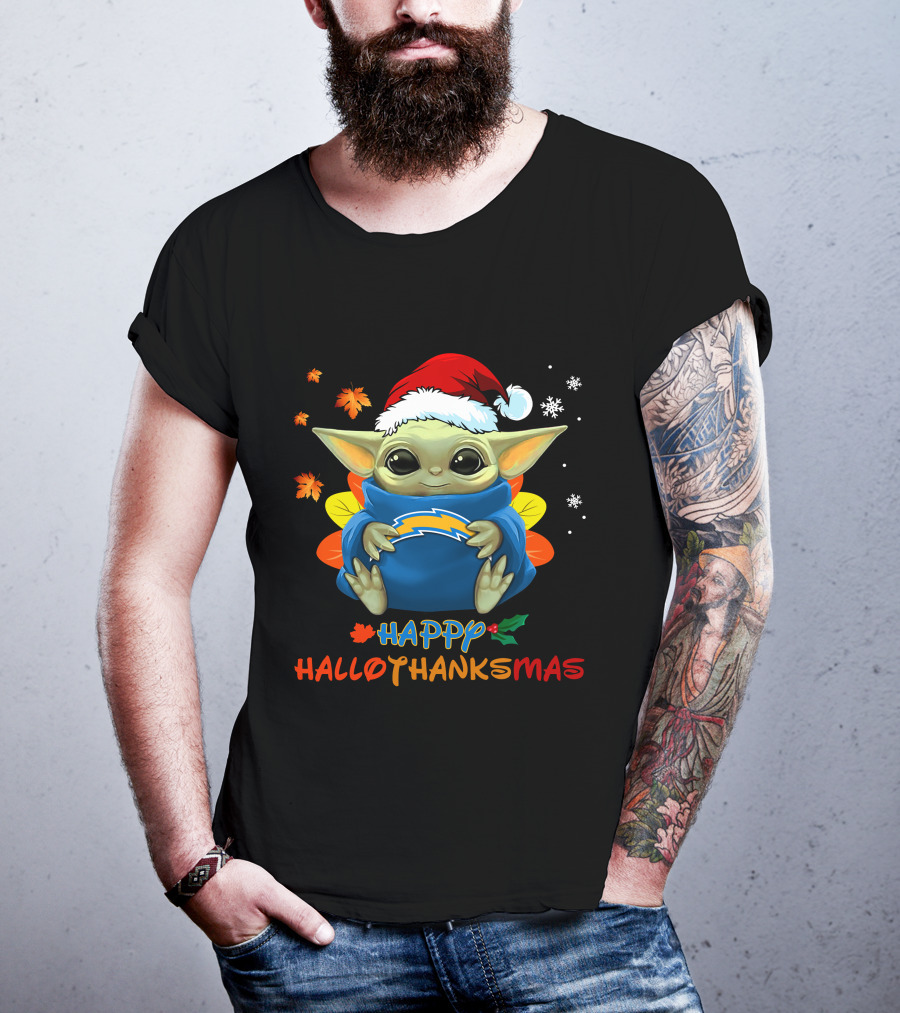 Happy Hallothanksmas Los Angeles Chargers Baby Yoda 505 L1PTT T-Shirt